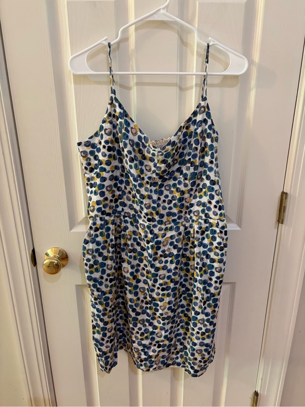 BCBGeneration Blue and Yellow Polka Dot Print Sleeveless Dress Size Large